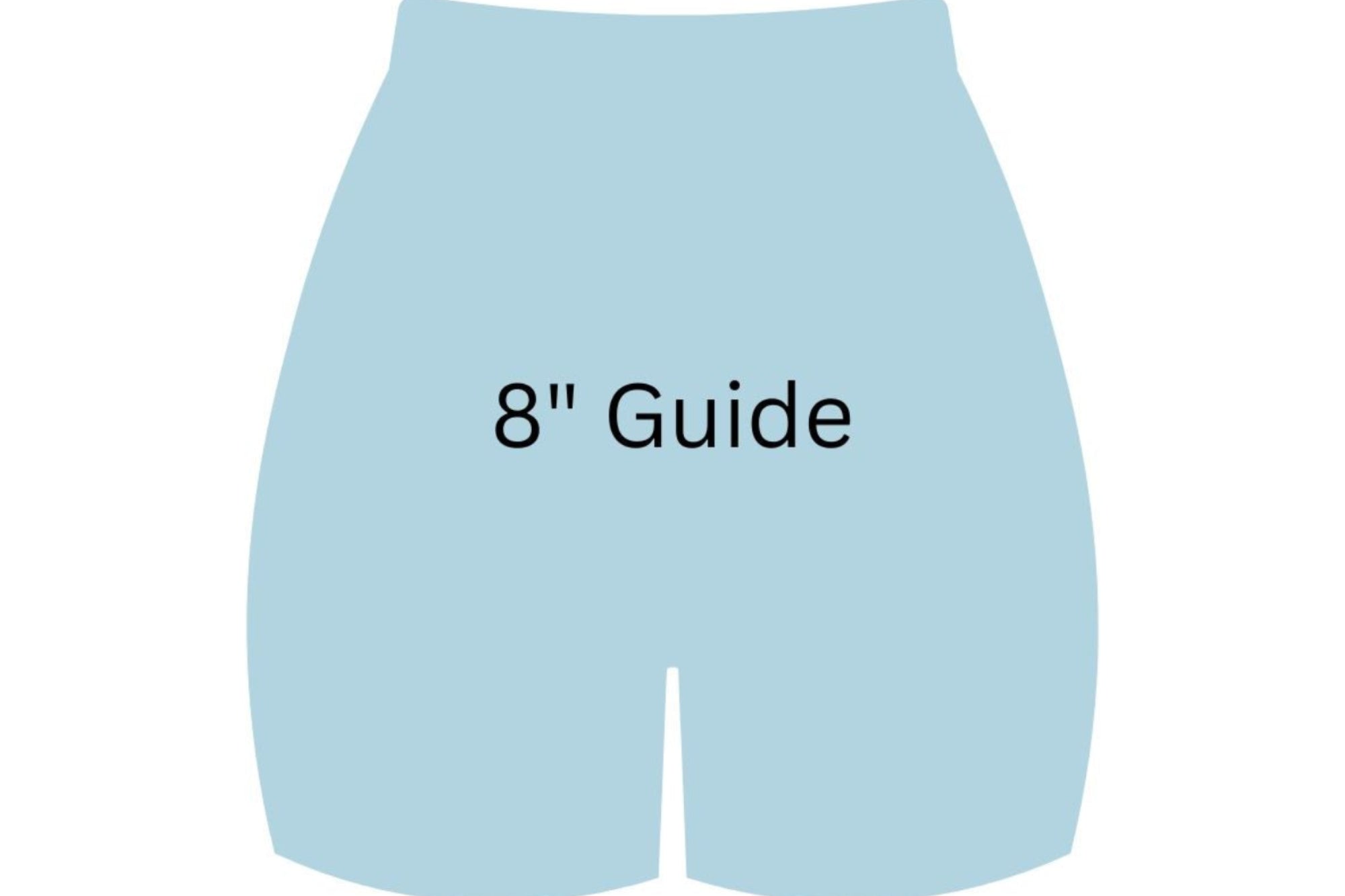 Light blue shorts with '8" Guide' text on a white background