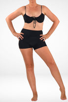 women wearing andavi black underwire bikini top and swim shorts bundle