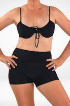 women wearing andavi black underwire bikini top and swim shorts bundle