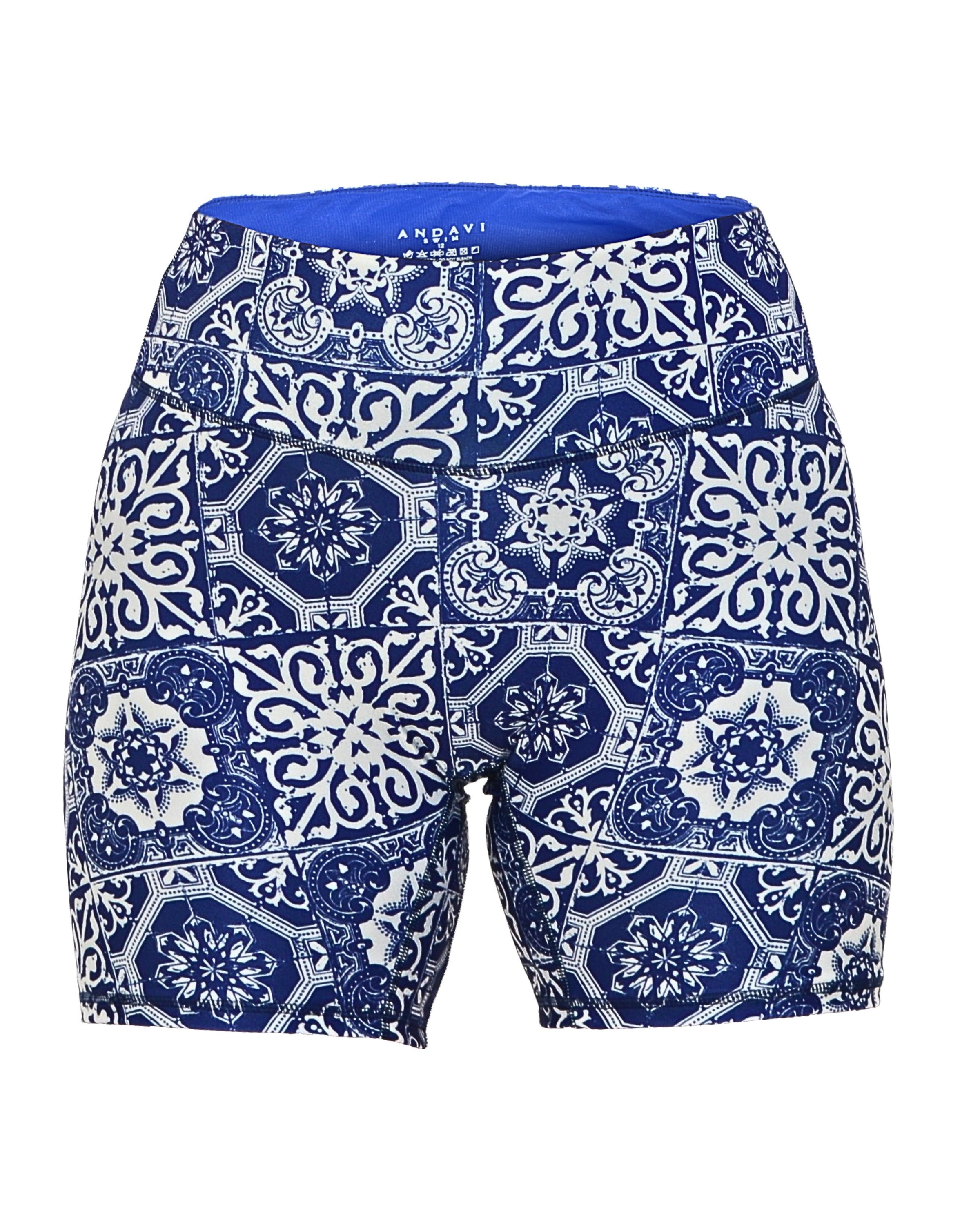 sample andavi navy blue and white geometric compression swim short