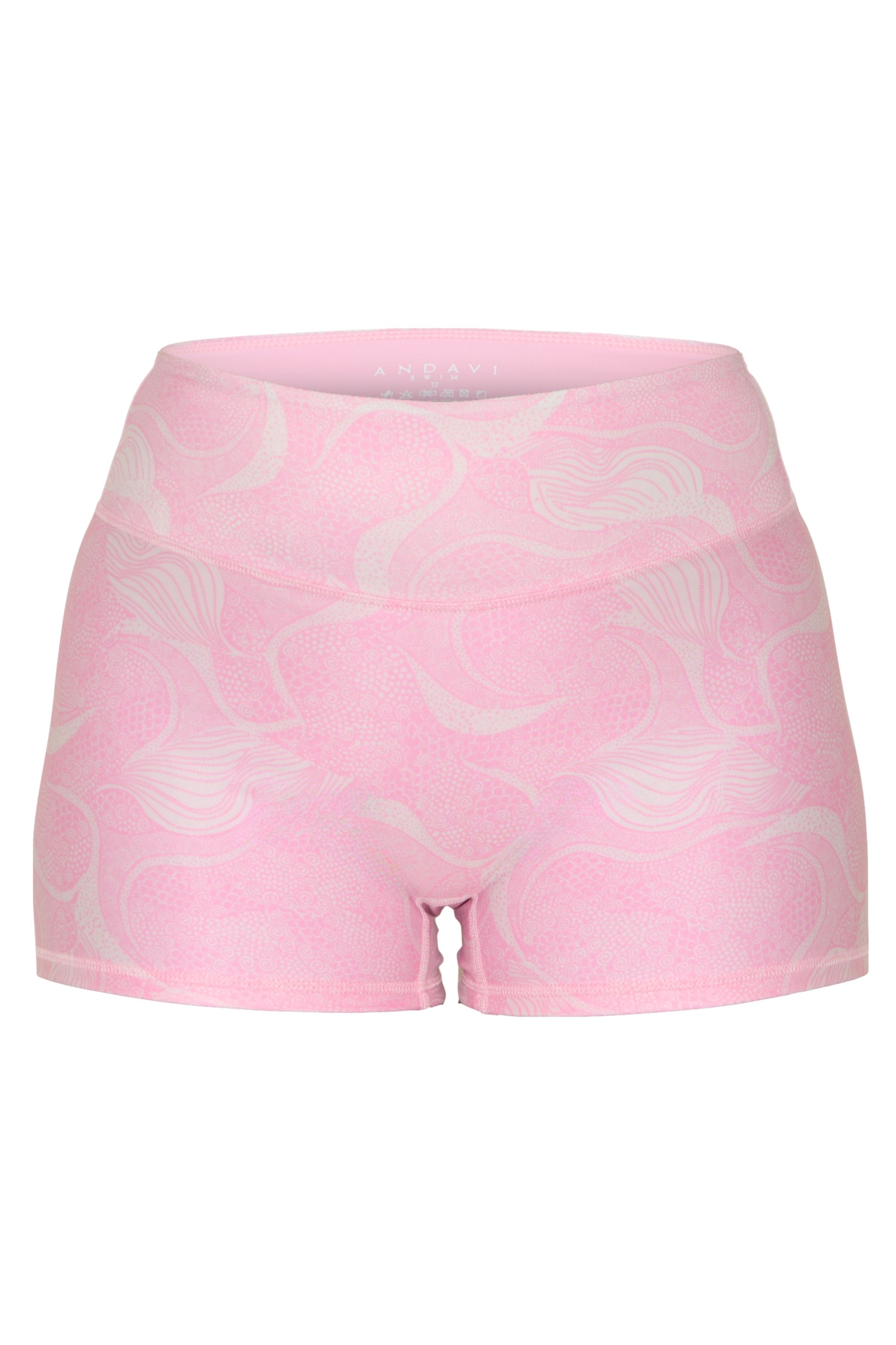 pink and white print Andavi swim shorties
