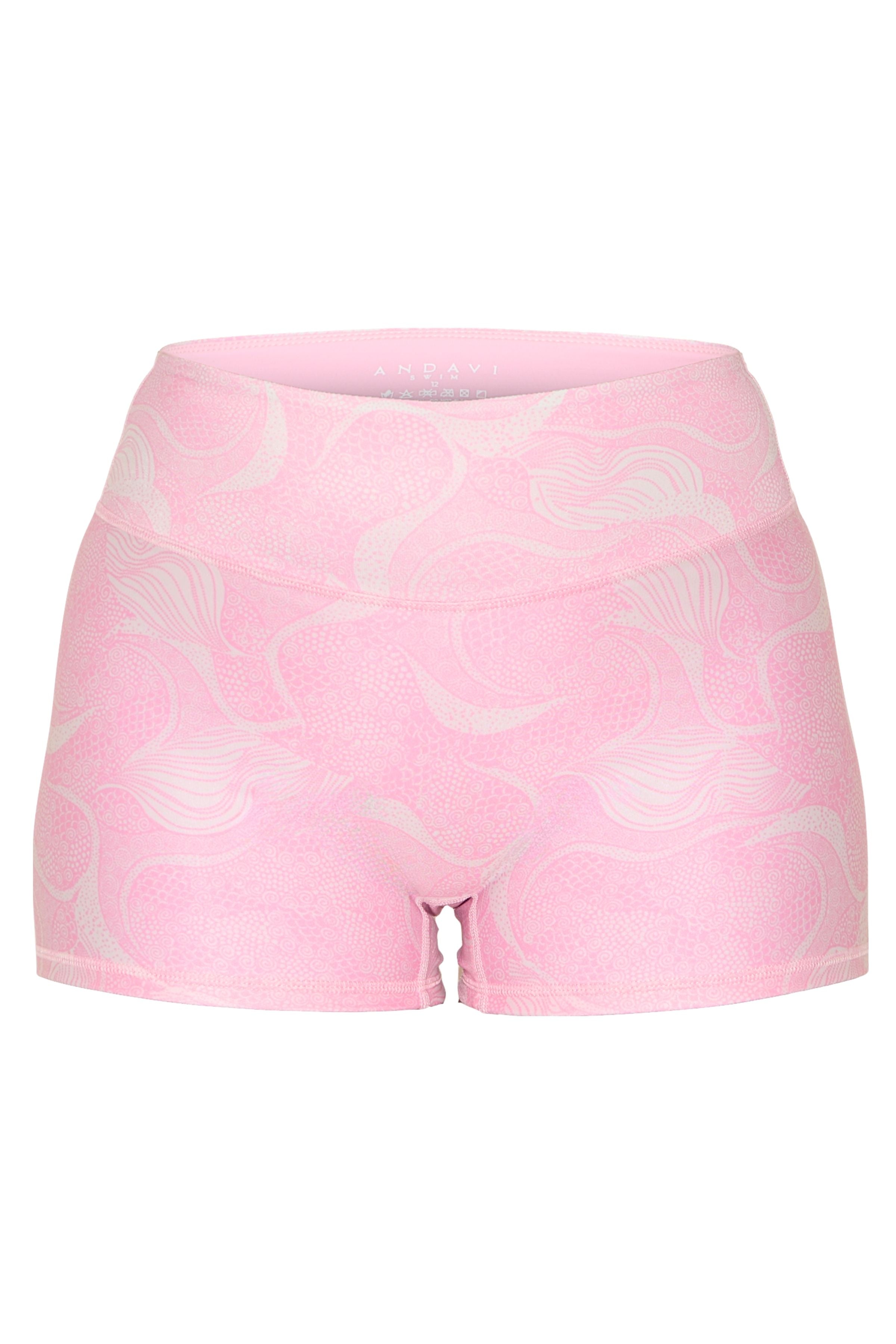 Andavi pink and white print swim shorties