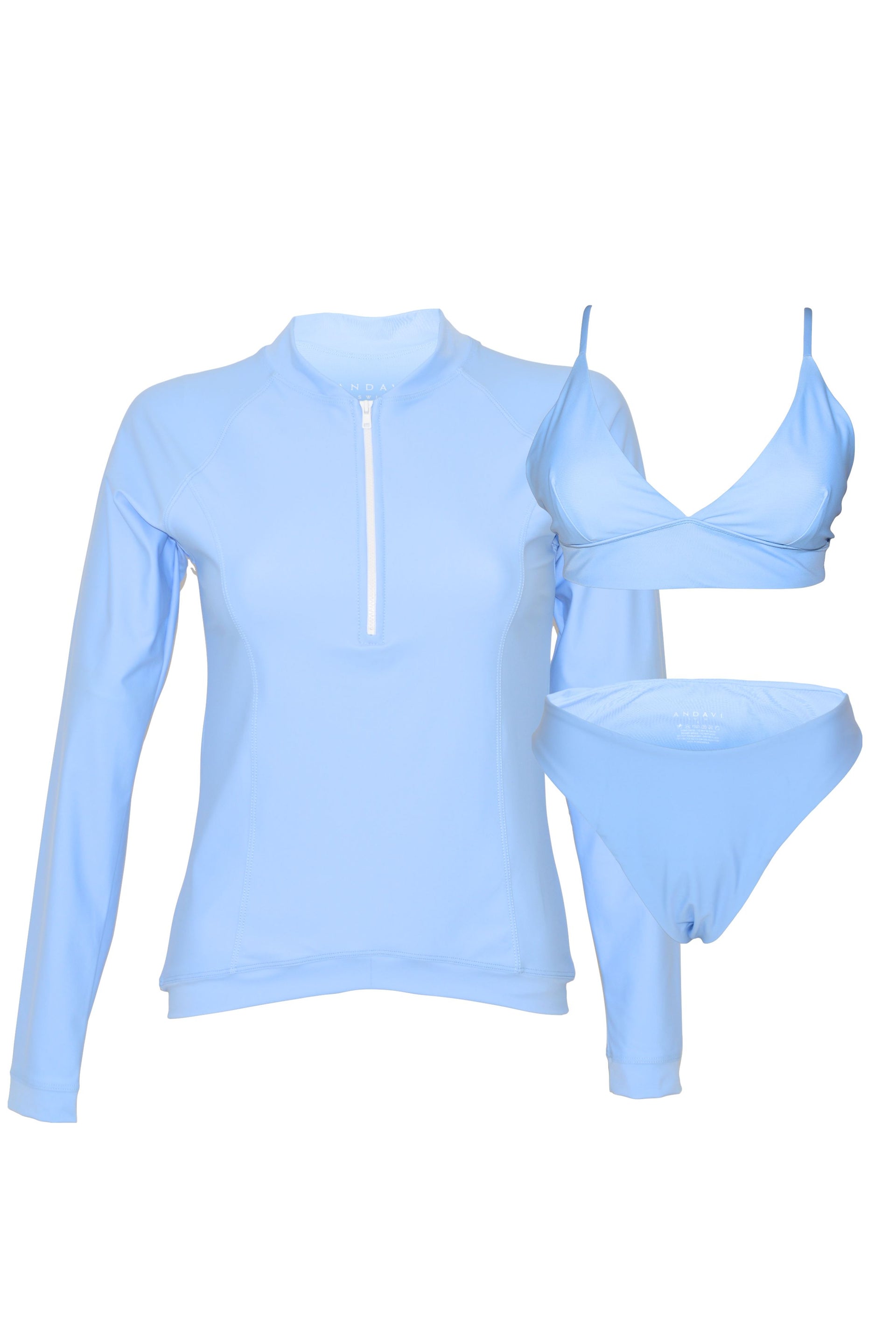 Bundle & Save - Ladysmith (Slim Fit)  Rash Guard + Nari Bikini Top + Deloraine Bikini Bottom in light blue