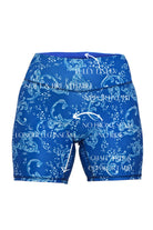 sample description of andavi long leg swim shorts in white and blue print