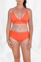 women wearing andavi swim coral triangle bikini top and bikini bottom