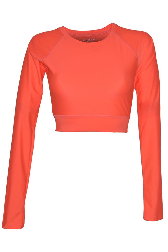 long sleeve crop top in coral colour sample