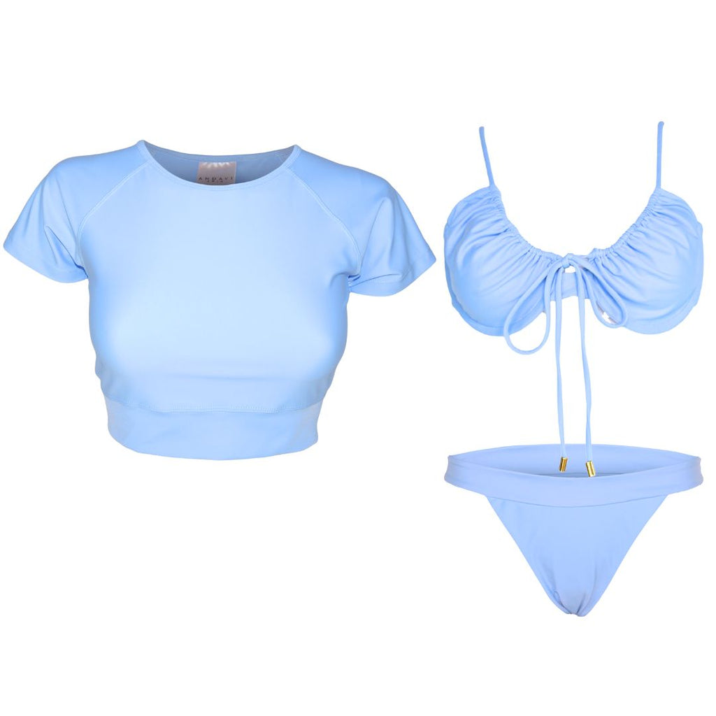 light blue crop rash guard with matching tanga bikini sample