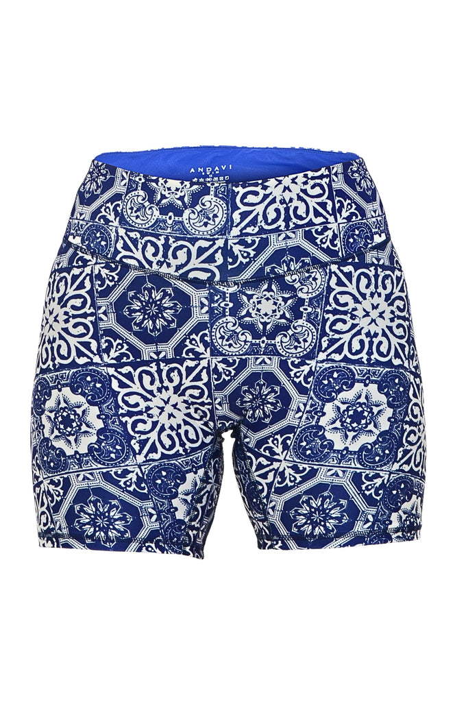 sample andavi navy blue and white geometric compression swim short