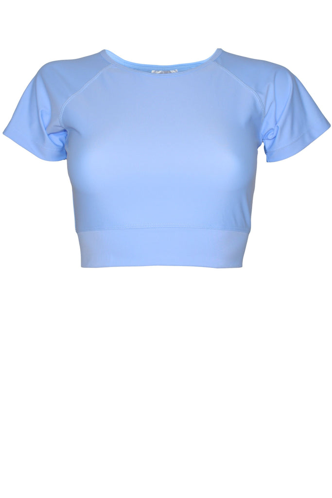short sleeve crop top rash guard light blue