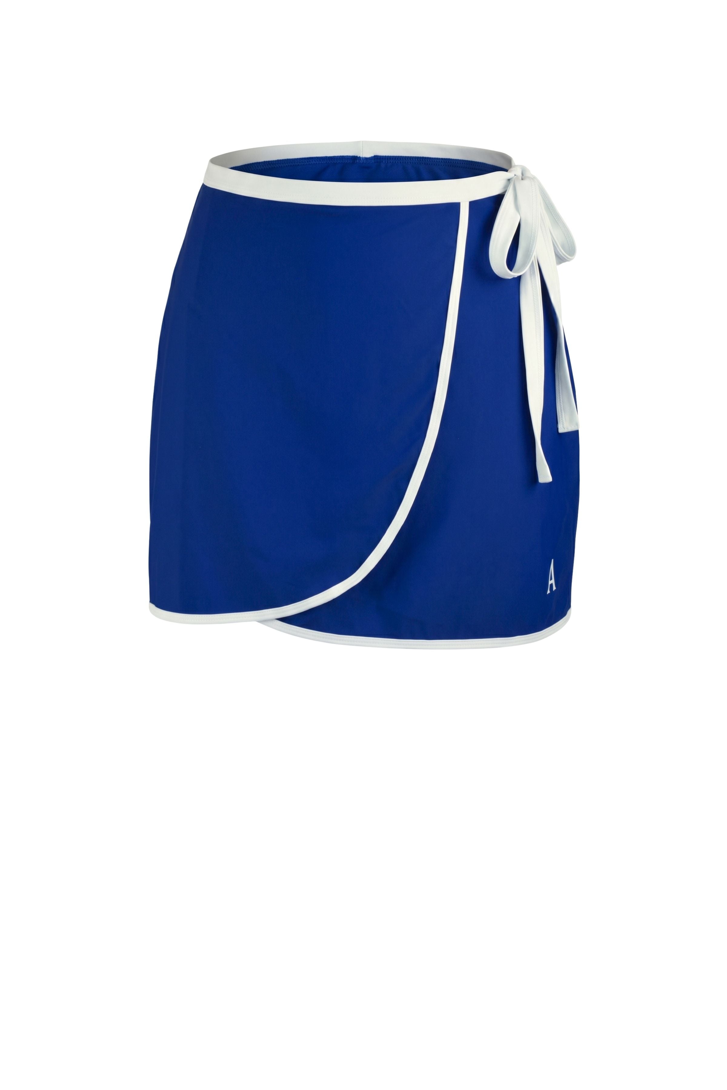 Blue skirt with white trim on a white background