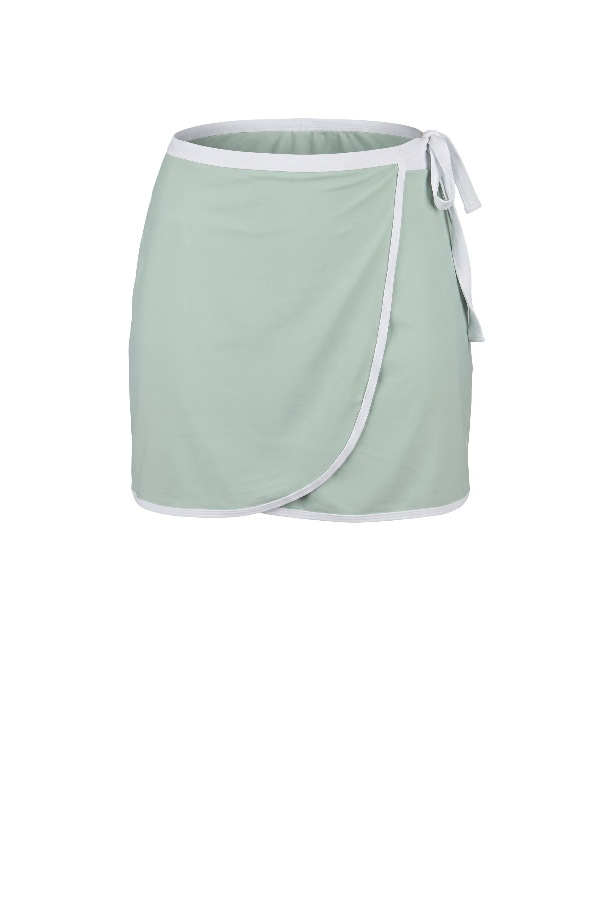 Light green wrap with white trim on a white background