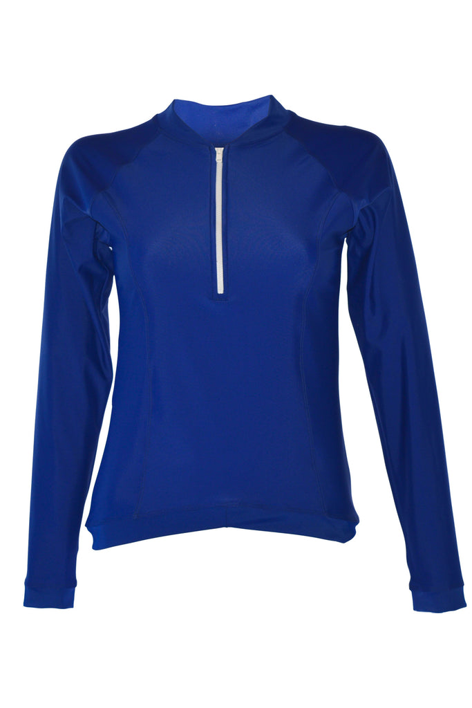 womens long sleeve half zip navy blue rash guard