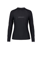 Black long-sleeve shirt with 'ANDAVI' branding on a white background