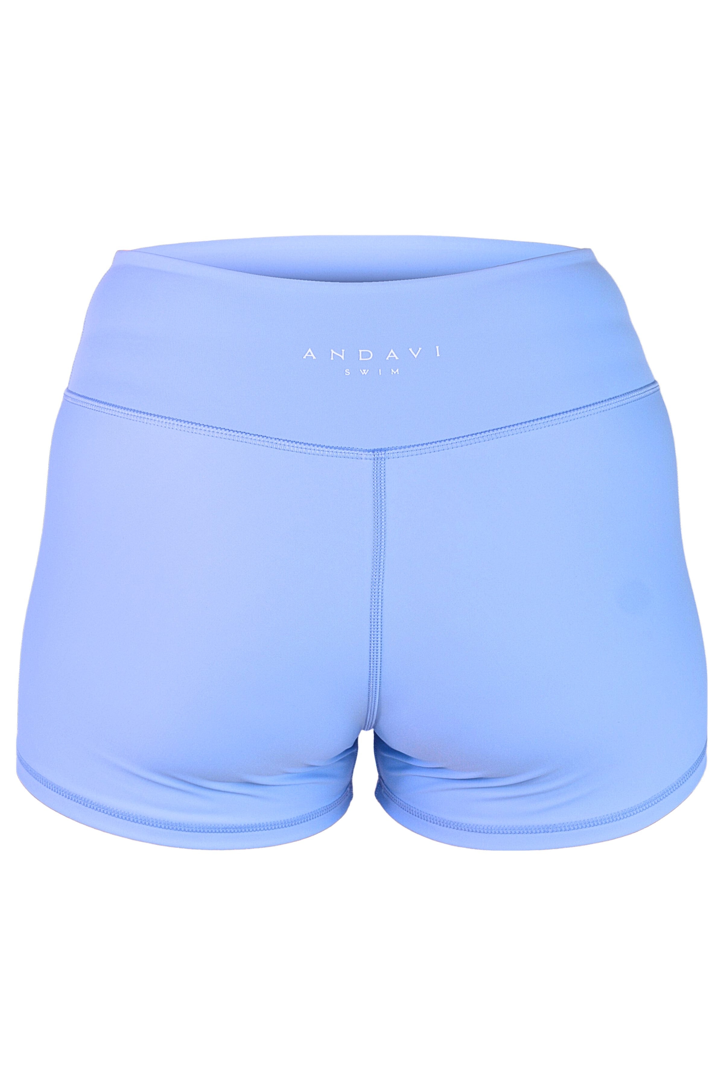 light blue swim shorts back with Andavi Swim Logo sample