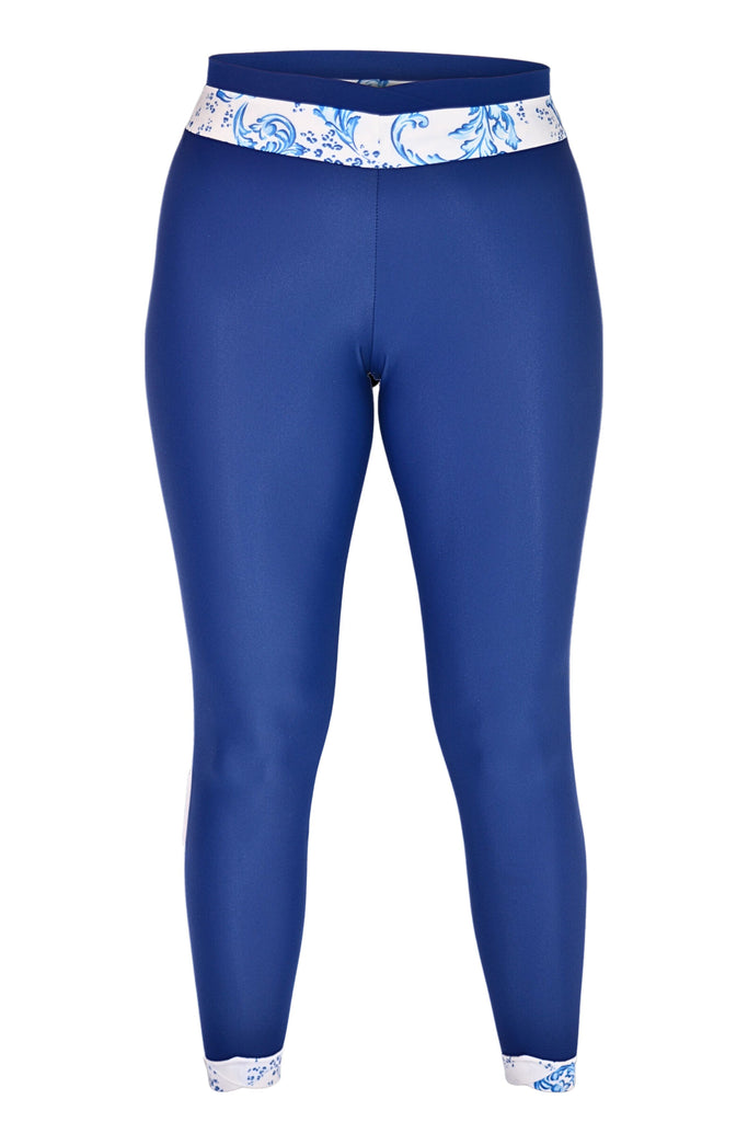 white and blue swim leggings sample
