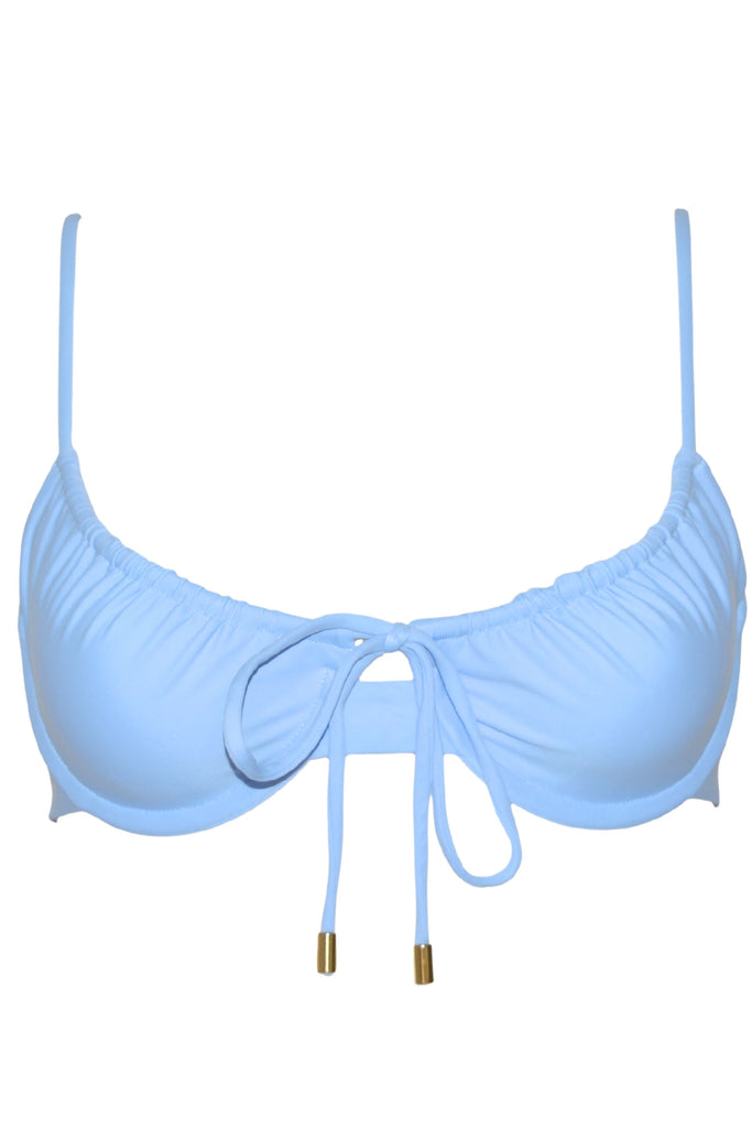 Andavi light blue underwire bikini top with tie up front