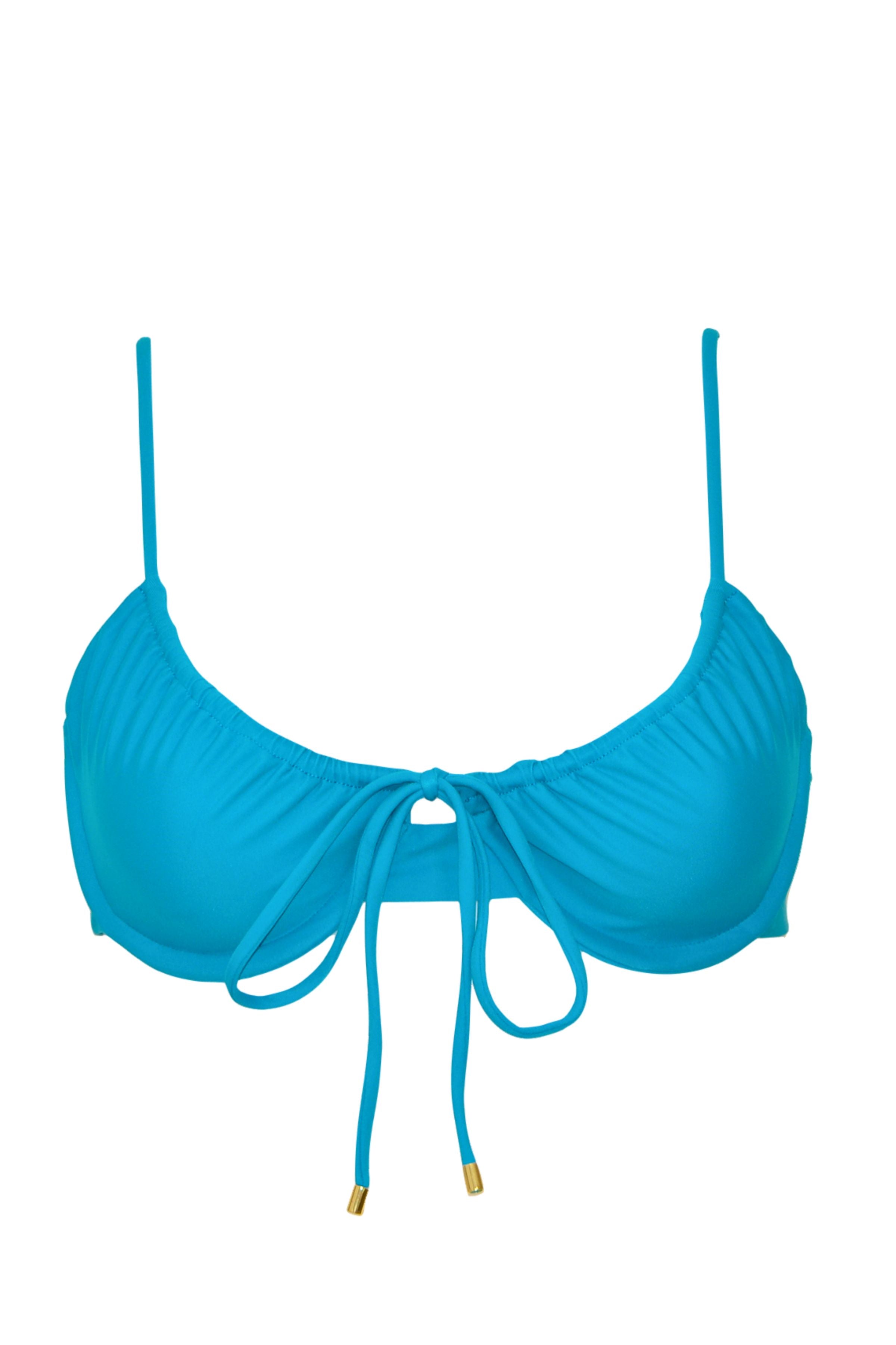 front tie bikini top in teal sample