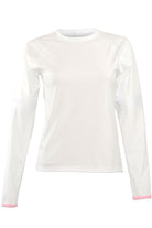 sample white long sleeve rash guard womens with light pink cuffs