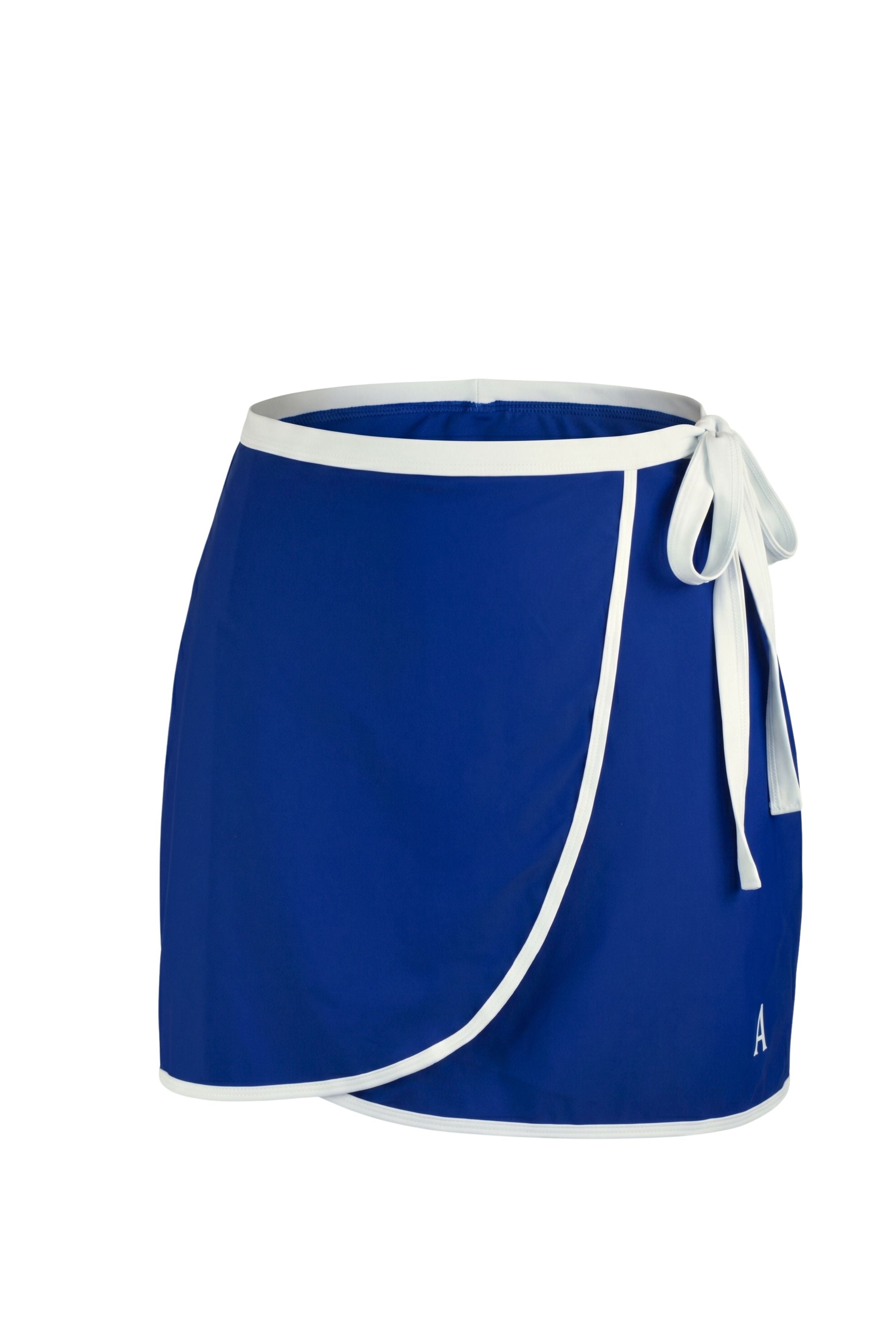 Blue skirt with white trim on a white background