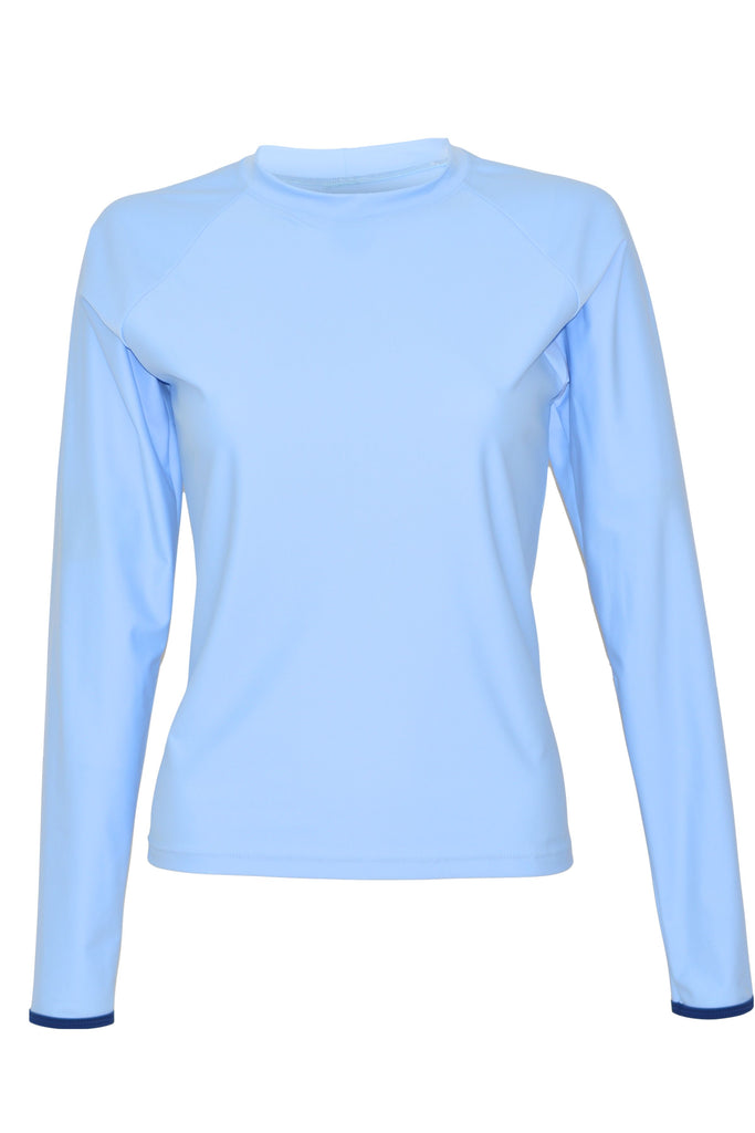 light blue long sleeve loose fit t-shirt rash guard
