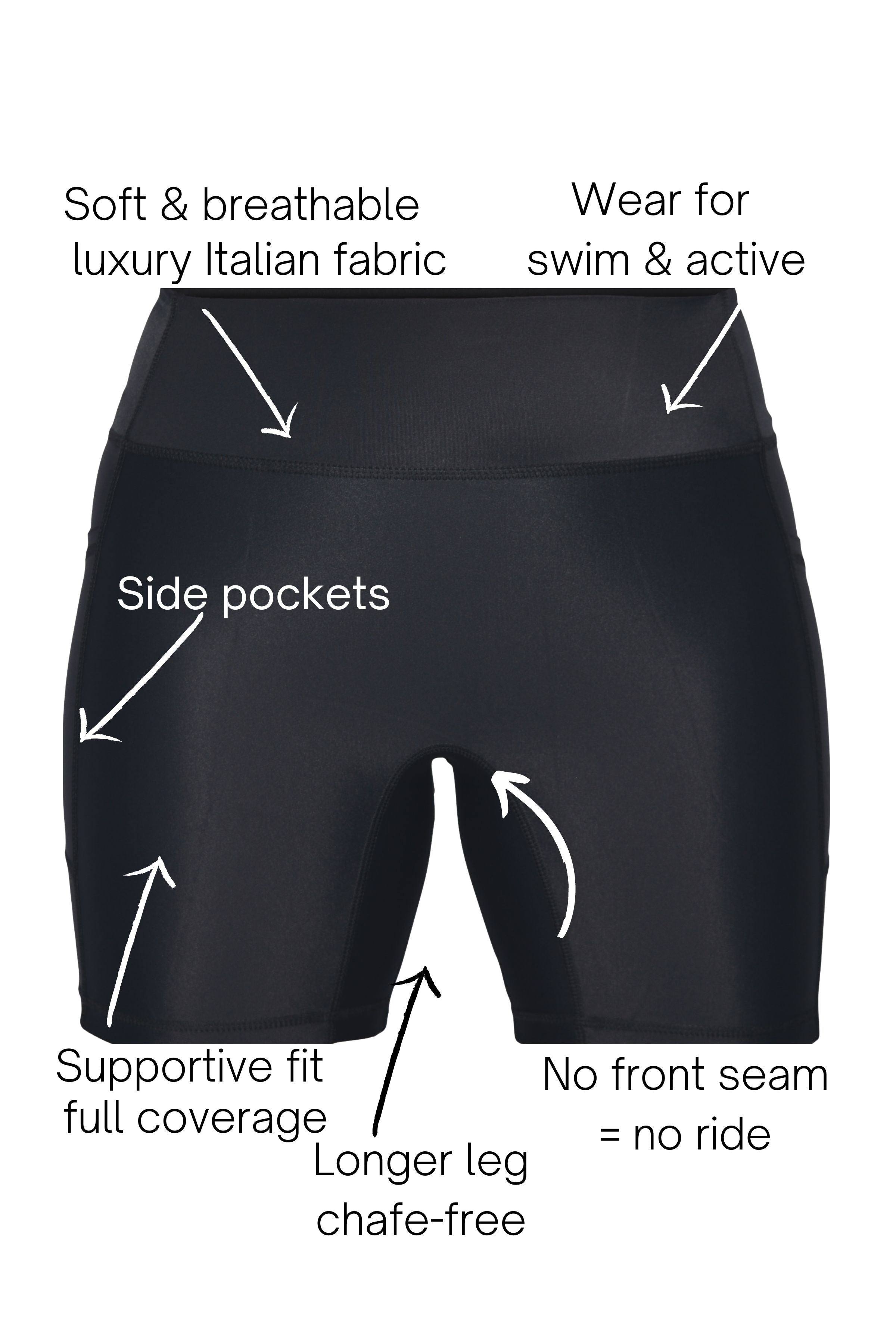 black swim active bike shorts with side pockets sample