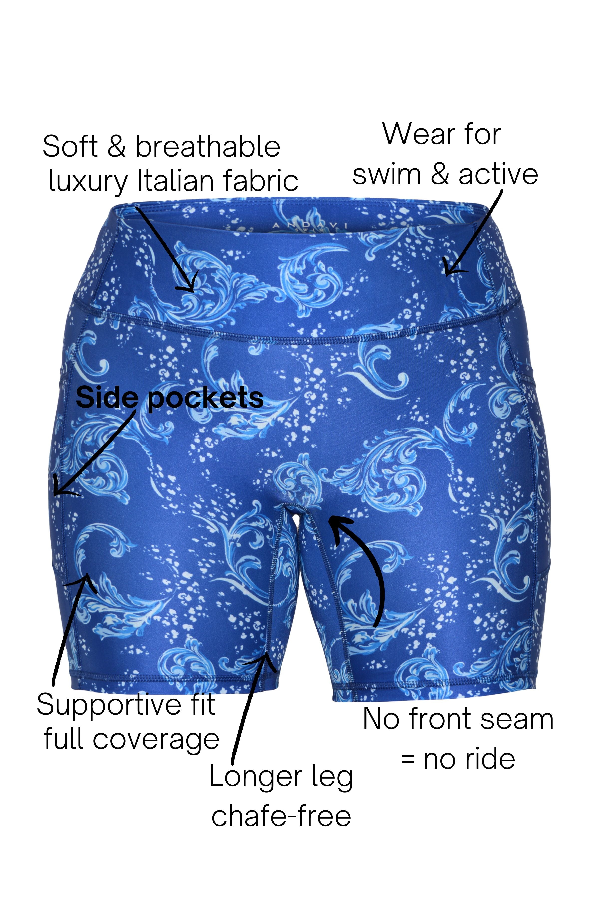 swim active bike shorts blue and white print sample