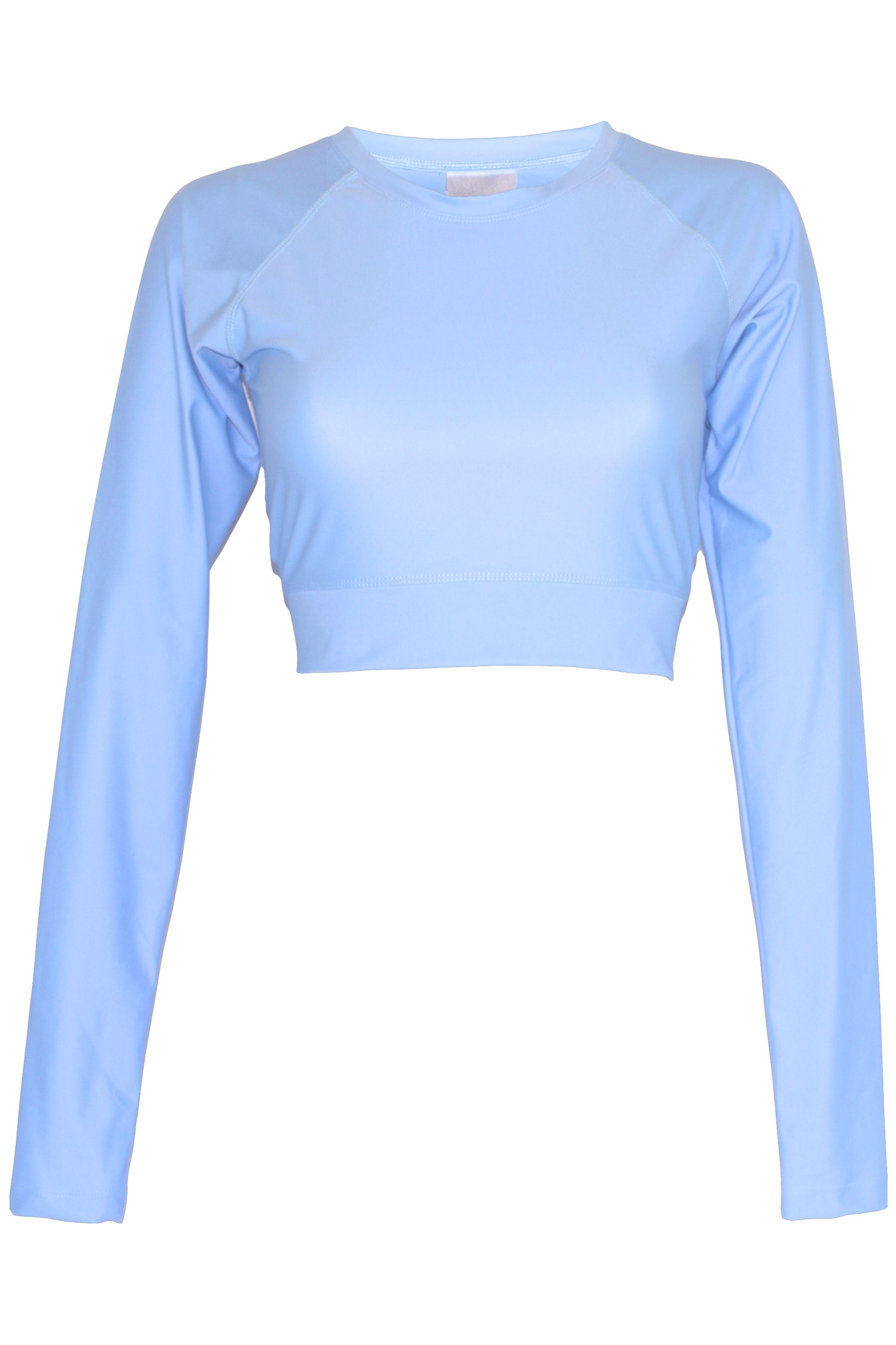 light blue long sleeve crop top swim top