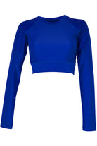 navy blue long sleeve crop top swim top sample