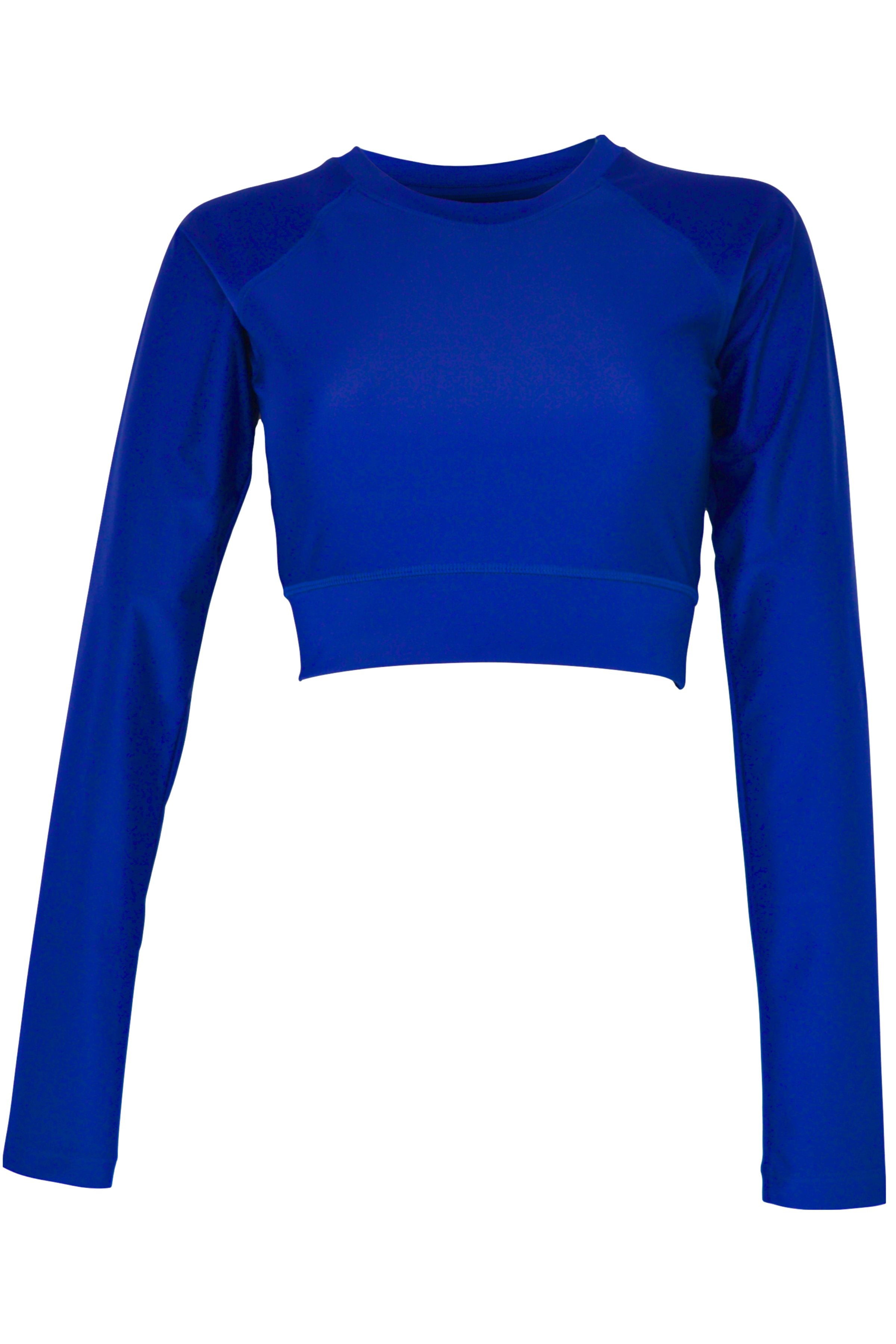 navy blue long sleeve crop top swim top sample