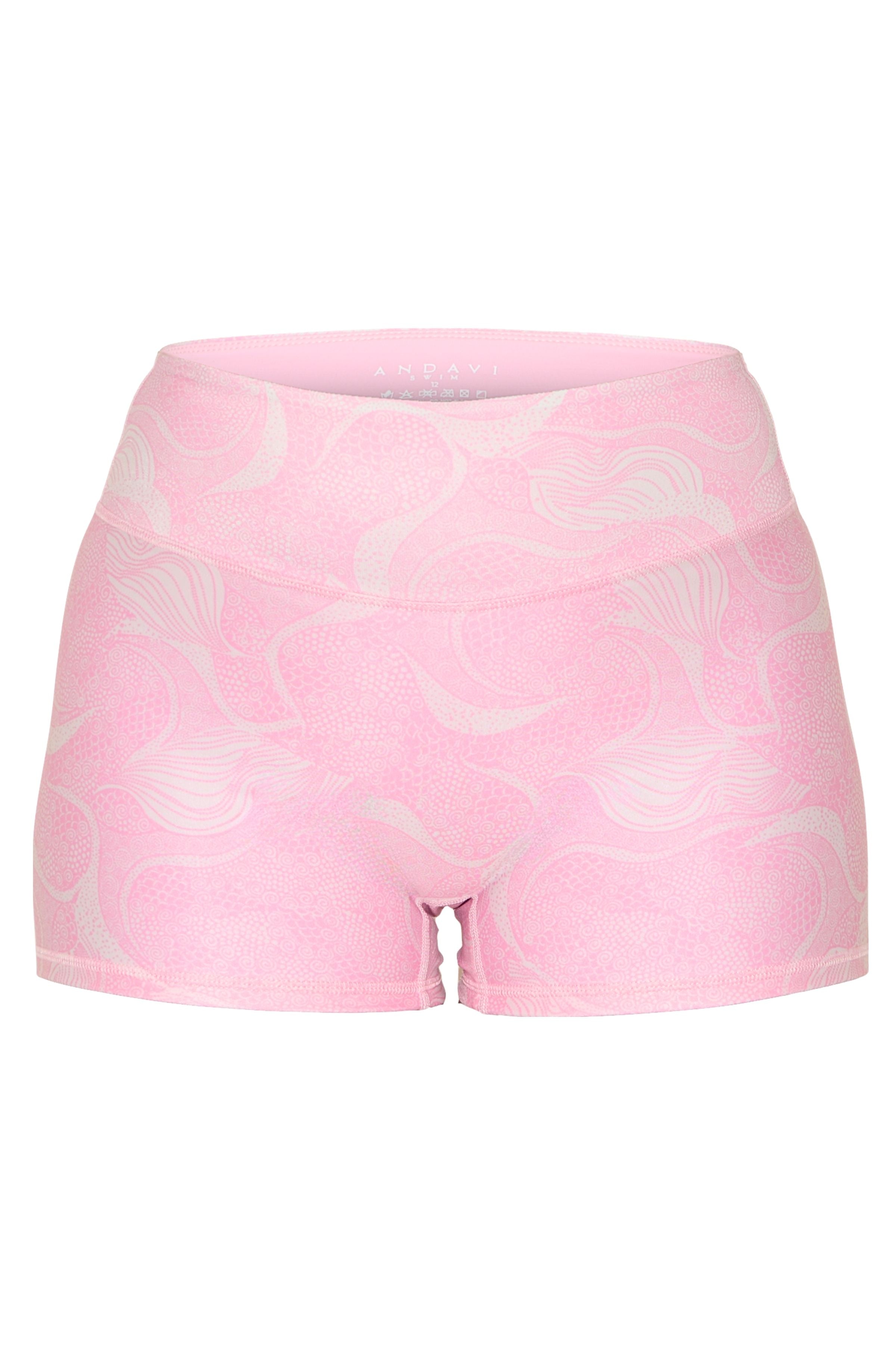 Andavi pink and white print swim shorties 