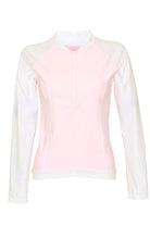 long sleeve white and pink rash guard 